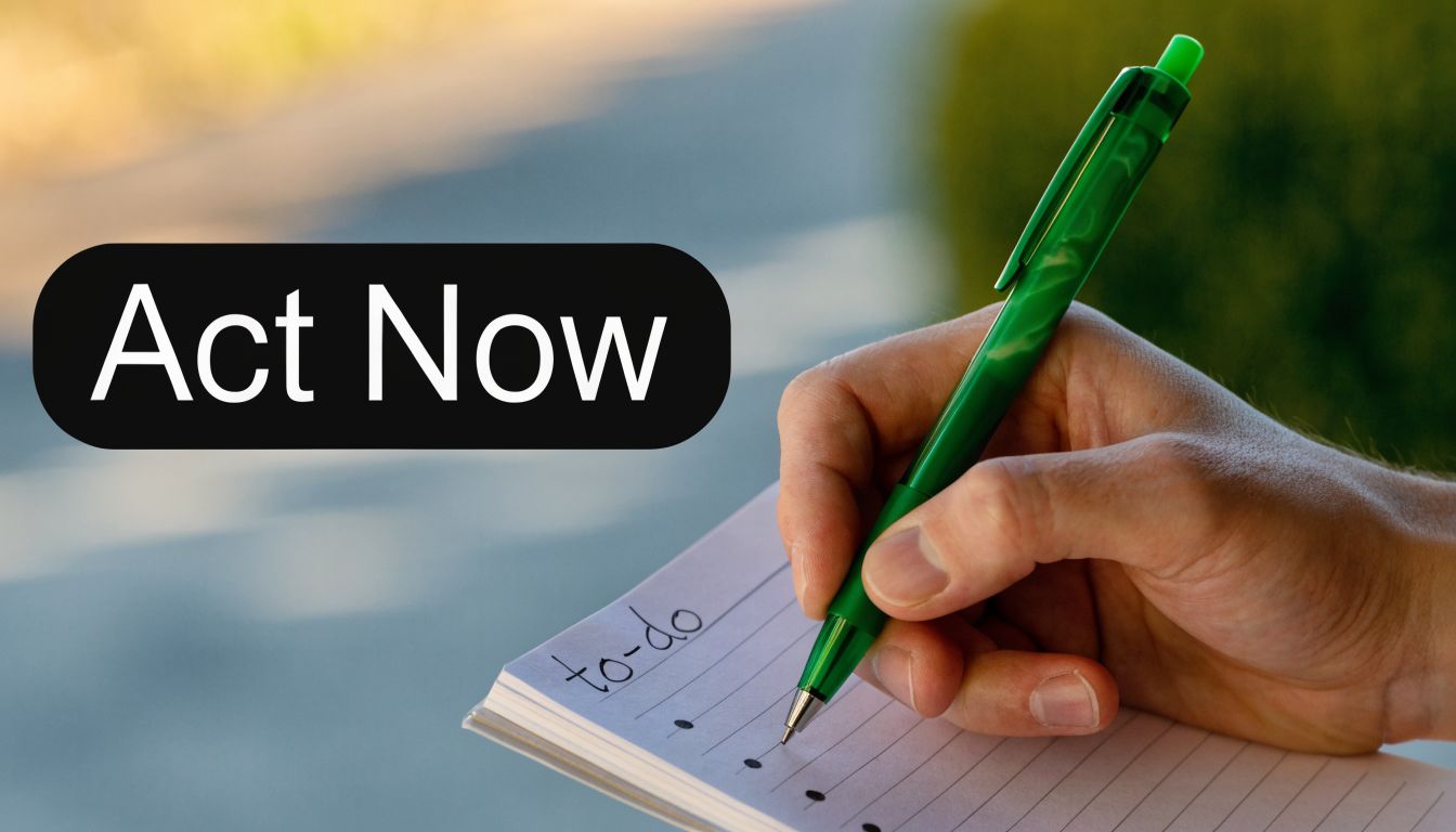 A hand holds a green pen while preparing to write on a paper to-do list.