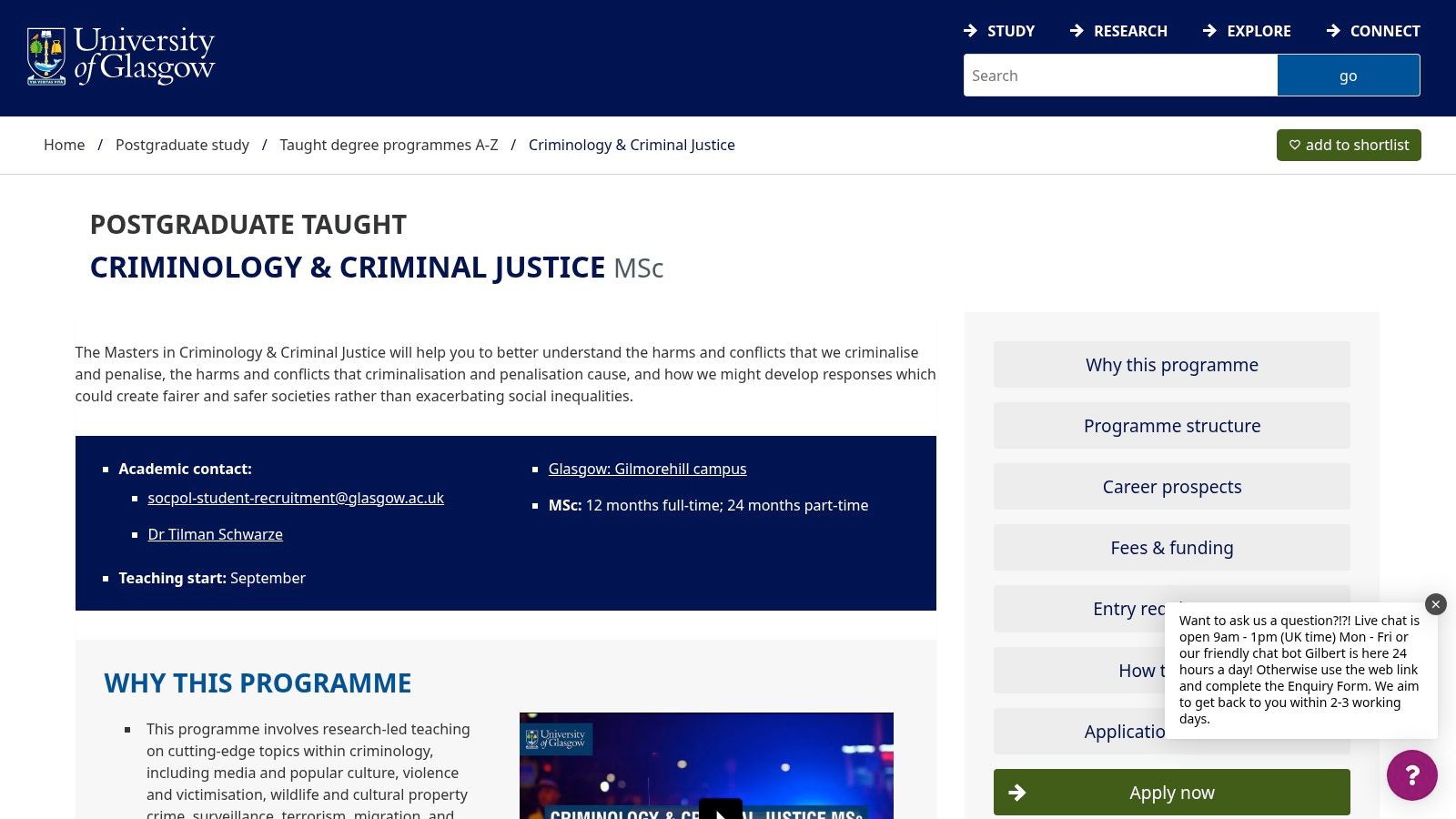 University of Glasgow – A Scottish Perspective on Crime and Justice