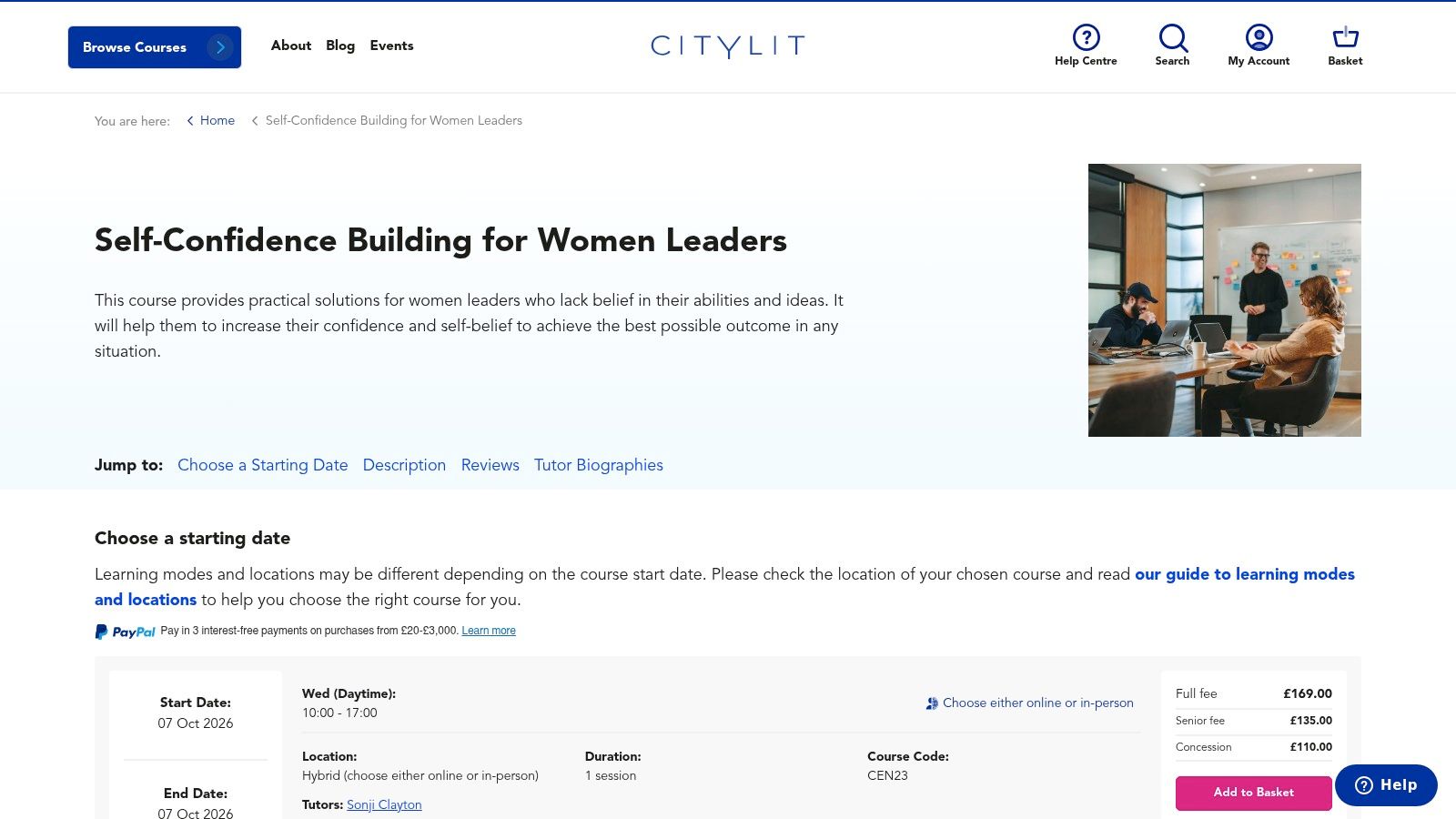 City Lit – Self-Confidence Building for Women Leaders: For a Supportive Space