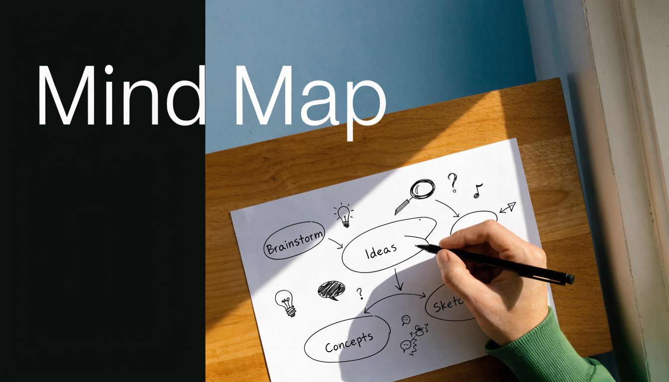 A hand drawing a mind map on a piece of paper for gcse revision techniques.