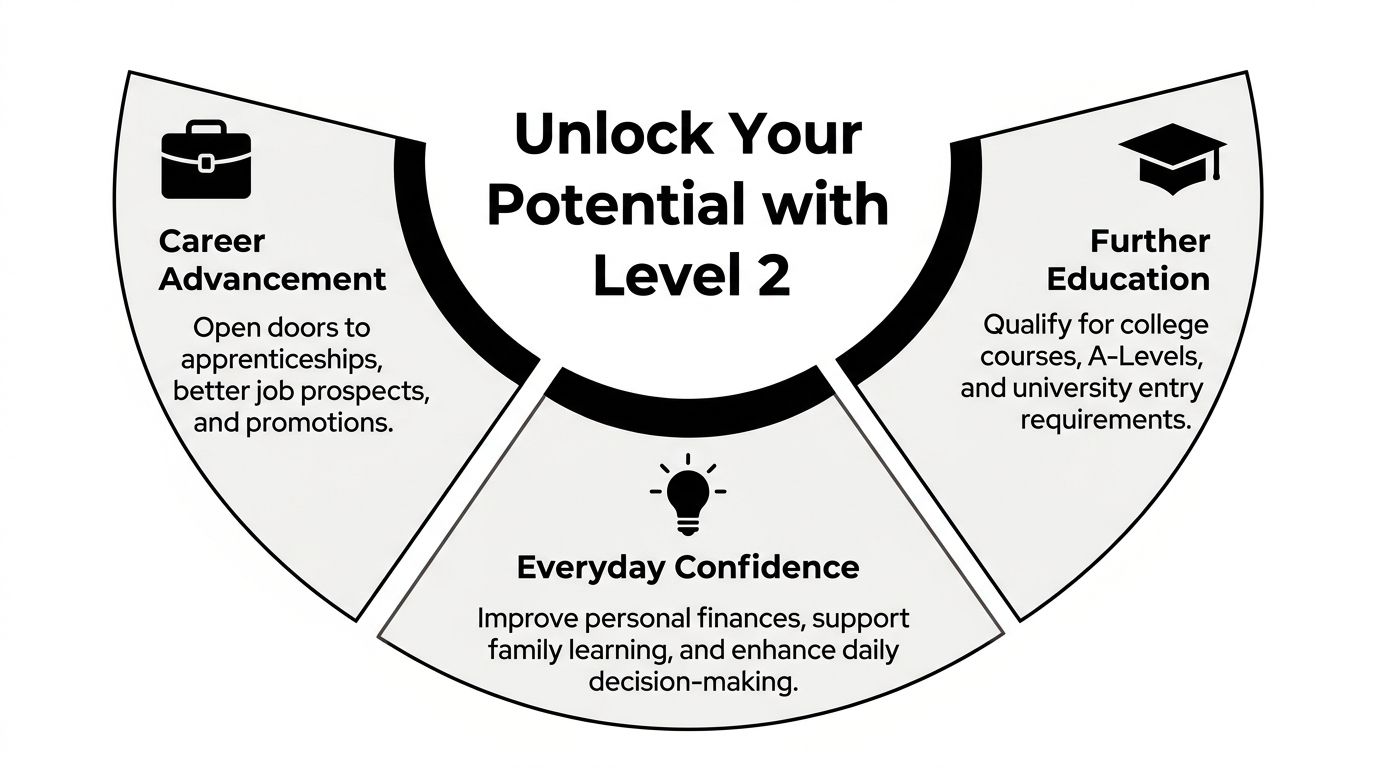 An infographic titled Unlock Your Potential with Level 2 showing benefits like career, education, and confidence.